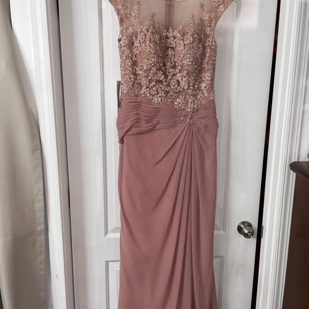 Azazie Pink Illusion Neckline Maxi Gown